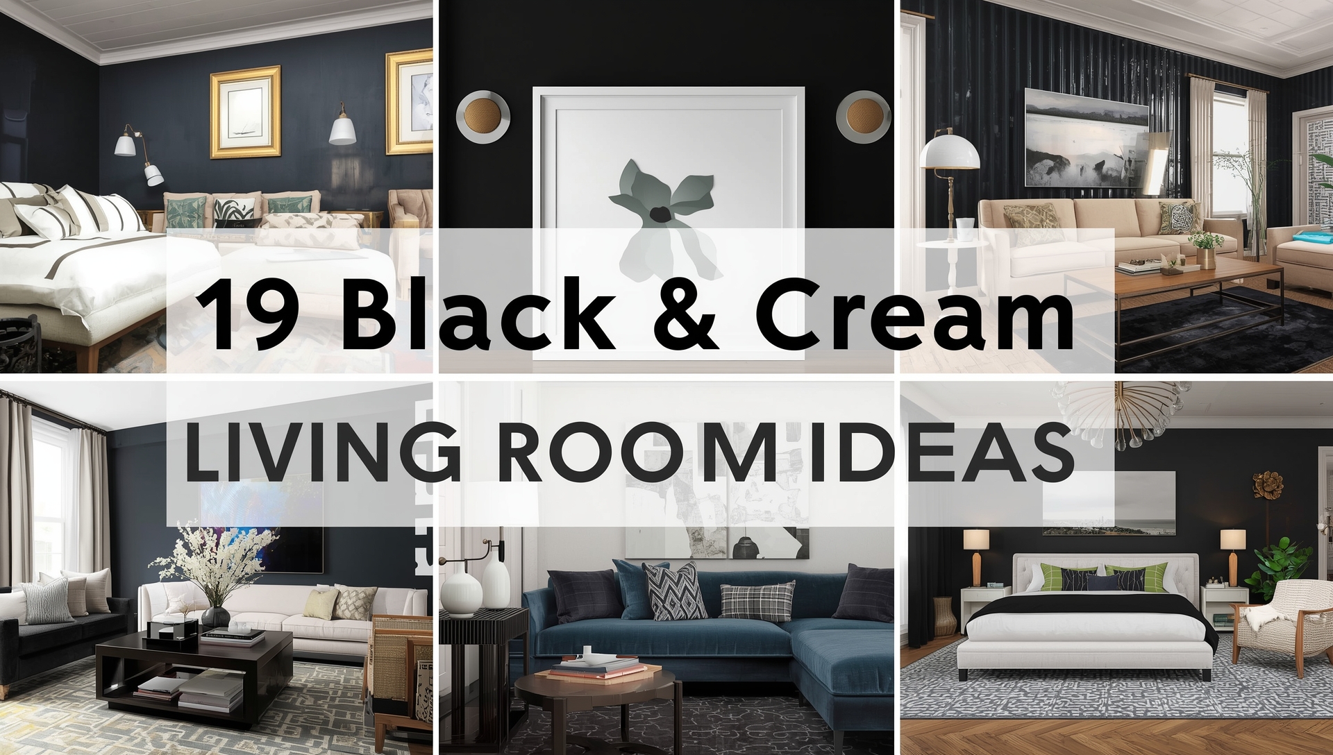 A stylish black and cream living room with elegant furniture, soft textures, and bold contrasts for a timeless, sophisticated design.