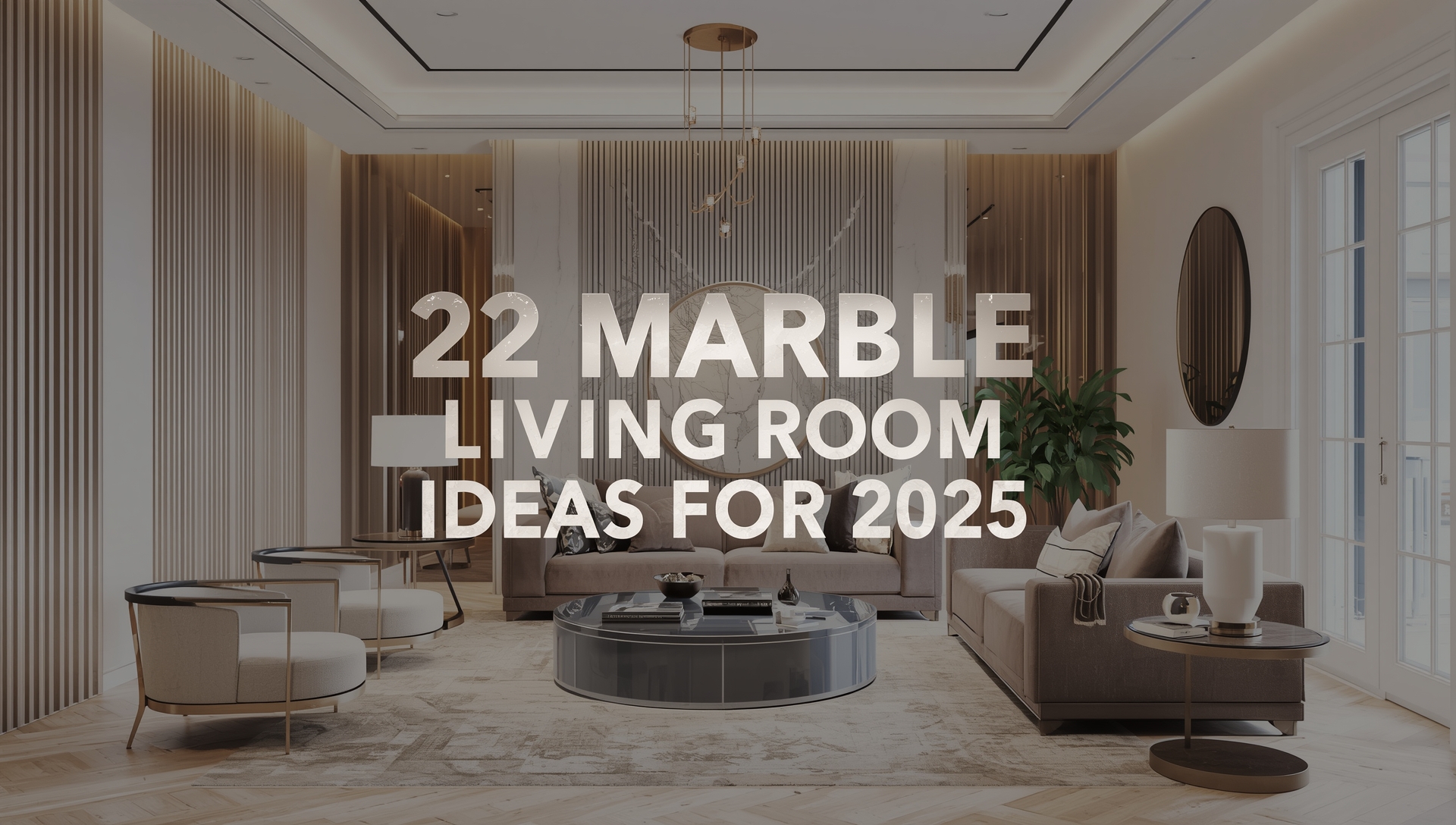 A luxurious marble living room interior featuring timeless design elements, elegant textures, and modern accents for 2025.