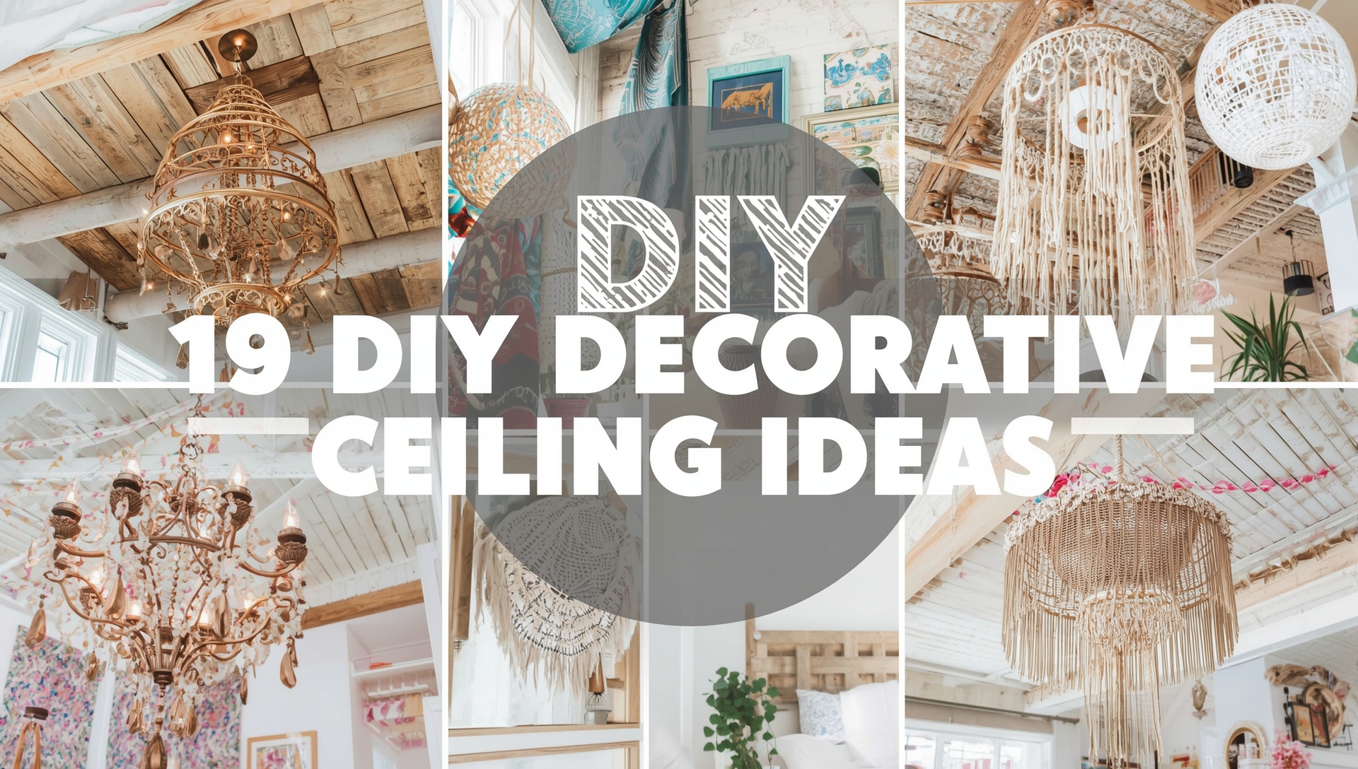 A creative DIY decorative ceiling design with painted accents, wooden beams, and stylish lighting for a modern 2025 home.