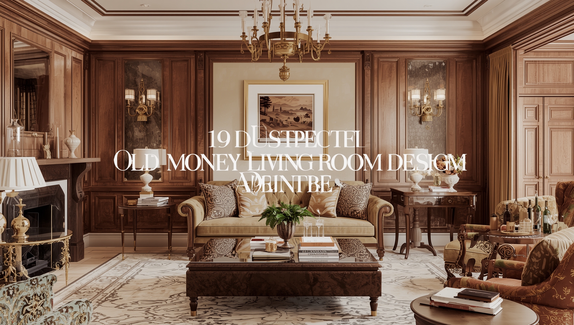 An Old Money-inspired living room with vintage furniture, rich textures, and elegant detailing, creating a timeless and luxurious ambiance.