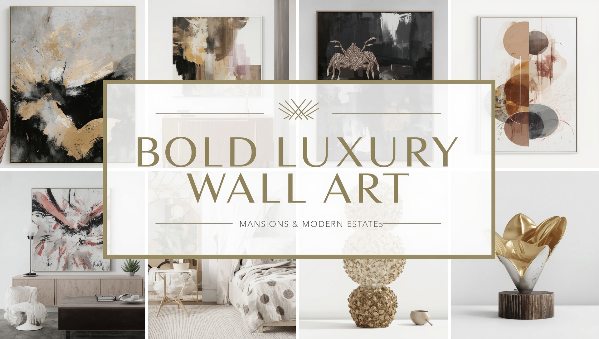 A bold luxury wall art piece displayed in a modern mansion living room, combining dramatic colors and textures for an elegant statement.