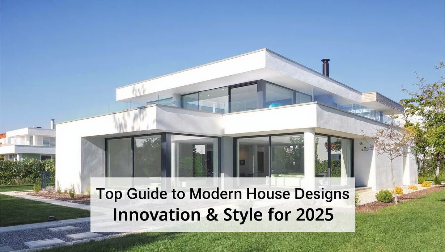 Collection of modern house designs for 2025 featuring smart architecture, eco-friendly homes, luxury exteriors, and stylish interiors