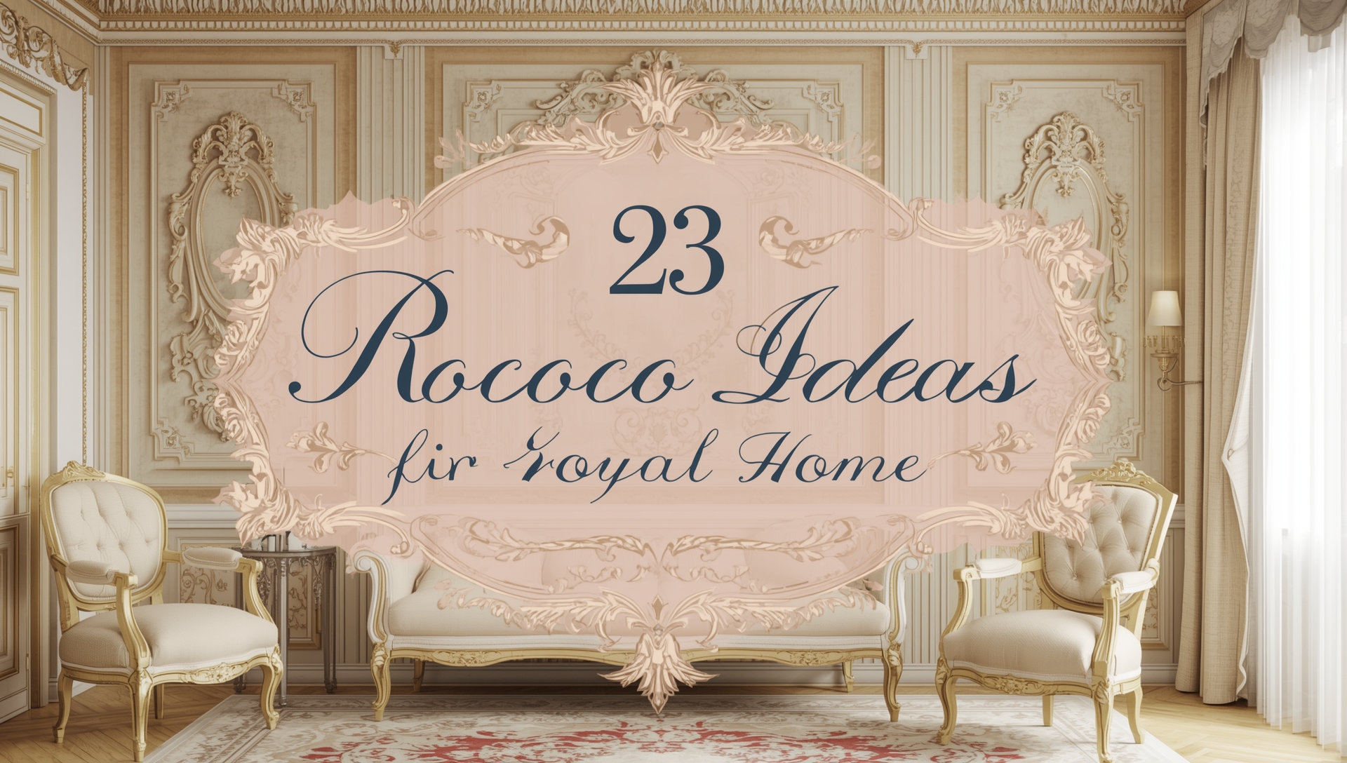 Elegant Rococo-style living room with ornate gold mirrors, pastel walls, and crystal chandelier